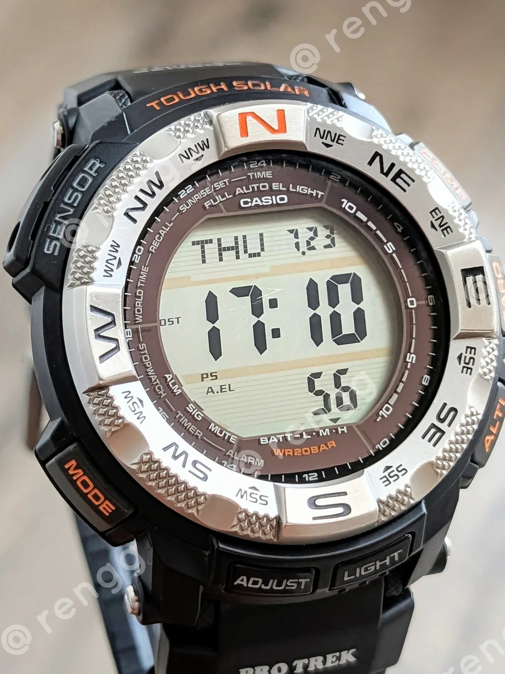 Casio Pro Trek Digital Compass Watch - Black & Silver with Orange Accents